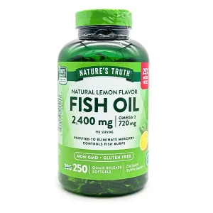 امگا ۳ روغن ماهی با طعم لیمو نیچرز تروث ۲۴۰۰ میلی‌گرم ۲۵۰ عددی Nature’s Truth Natural Lemon Flavor Fish Oil Quick Release Softgels