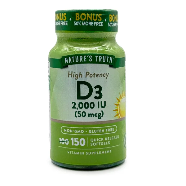 natures-truth-high-potency-d3-2000-iu-150-softgels-webp-1 ویتامین D3 نیچرز تروث 2000 واحد 150 عددی Nature’s Truth High Potency D3 2,000 IU 150 Quick Release Softgels - تصویر 1