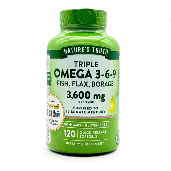 natures-truth-triple-omega-3-6-9-3600mg-120-softgels-webp-1 امگا ۳-۶-۹ روغن ماهی کتان و گل گاوزبان نیچرز تروث ۳۶۰۰ میلیگرم ۱۲۰ عددی Nature’s Truth Triple Omega 3-6-9 Fish Flax Borage Oils Quick Release Softgels - تصویر 1
