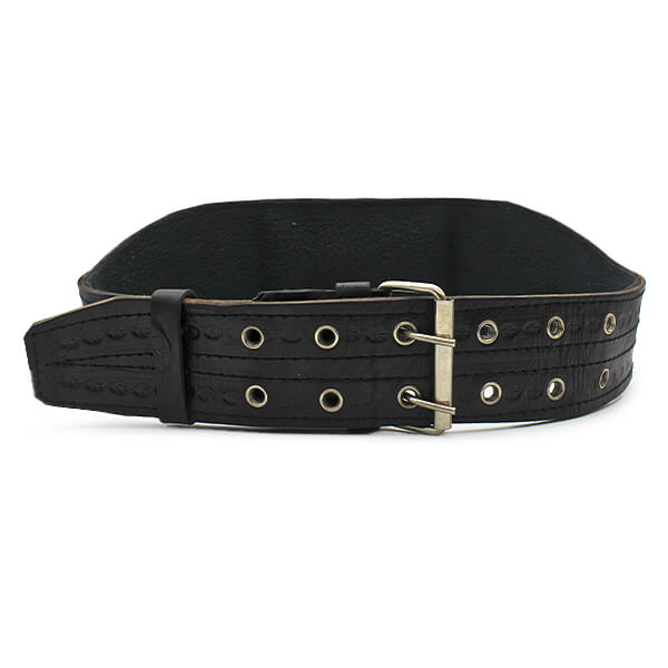 premium-black-leather-weightlifting-belt-double-prong-j1 کمربند بدنسازی چرمی حرفهای مشکی کلاسیک Premium Leather Weightlifting Belt - تصویر 1